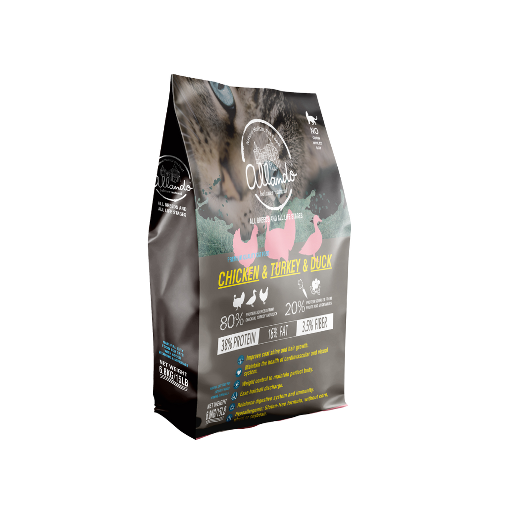 【Allando】Natural Grain-Free Cat Food/Chicken+Turkey+Duck 